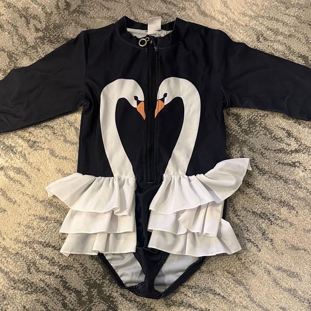 Black and White Kids Swim One Piece